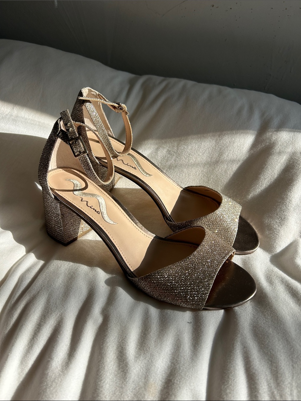Nina Sparkle Block Heel Sandals in Gold